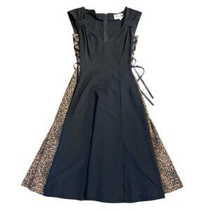 Bettie Page by Tatyana Retro Pinup Dress S small black leopard print vintage